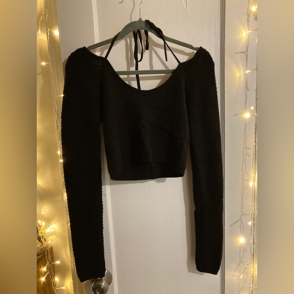 Free people tie neck cropped sweater